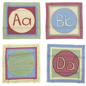 NEW Pottery Barn Kids Gingham Checked A B C D Placemats Wall Hangings NEW